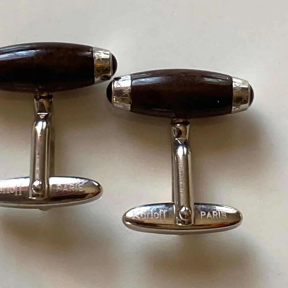 Korloff Paris Luxury Wood & Silver Designer Barrel Cufflinks France